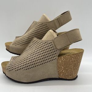 Mila Paoli Womens 8 Shoes Taupe Tan‎ Suede Leather Wedge Slide Sandals ITALY NEW